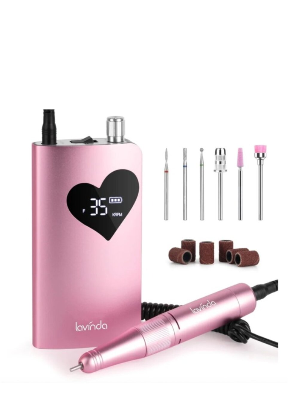 Lavinda Pink With Heart Shaped Screen Cordless Rechargeable Nail Drill E-File